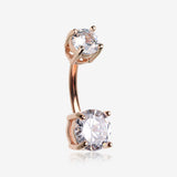 Rose Gold Classic Sparkle Gem Prong Set Internally Threaded Belly Button Ring