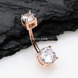 Detail View 2 of Rose Gold Classic Sparkle Gem Prong Set Internally Threaded Belly Button Ring-Clear Gem