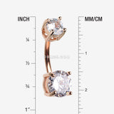 Detail View 1 of Rose Gold Classic Sparkle Gem Prong Set Internally Threaded Belly Button Ring-Clear Gem