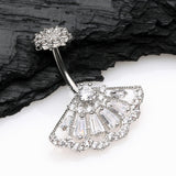 Detail View 2 of Majestic Fan Brilliant Sparkle Internally Threaded Belly Button Ring-Clear Gem