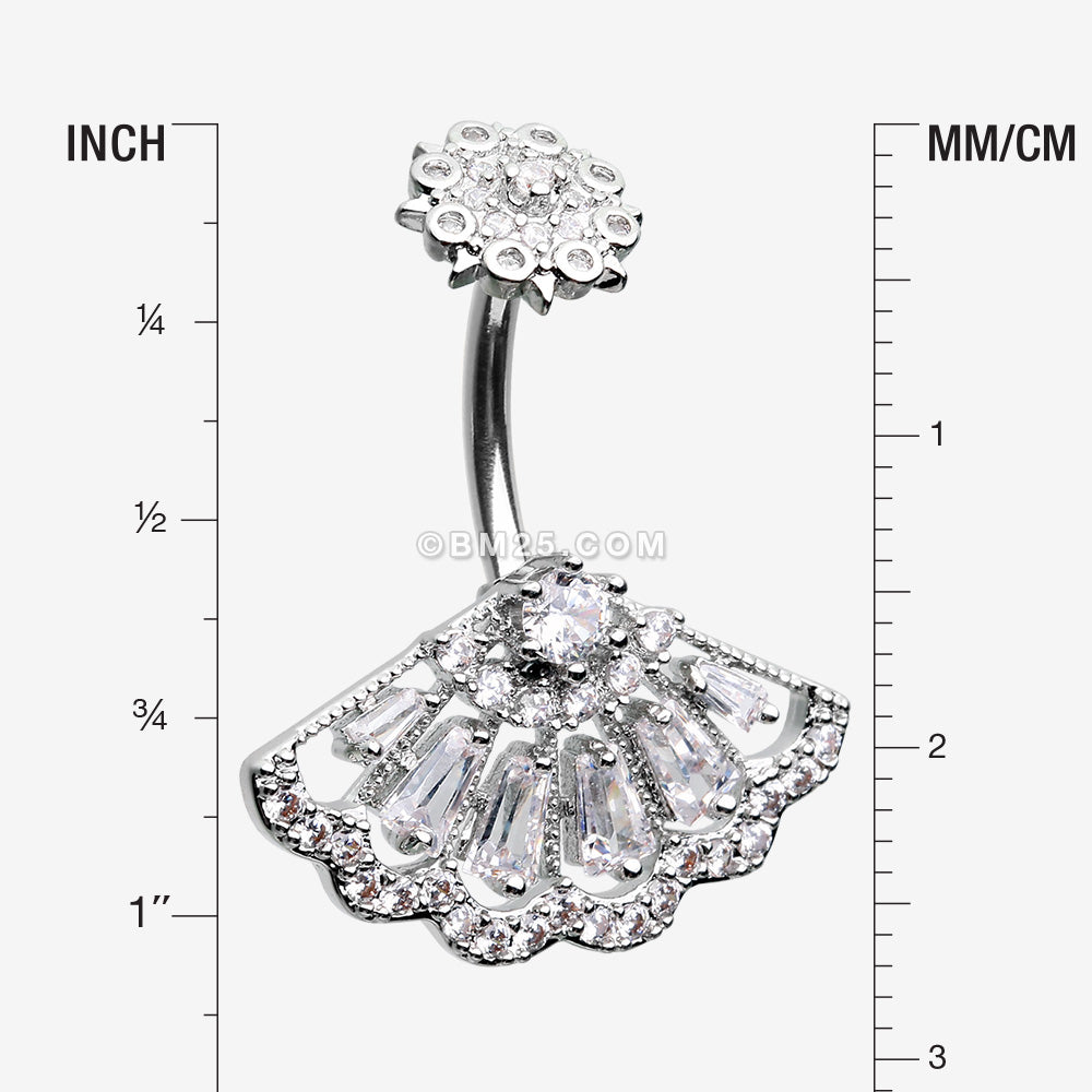 Detail View 1 of Majestic Fan Brilliant Sparkle Internally Threaded Belly Button Ring-Clear Gem