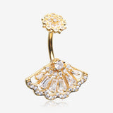 Golden Majestic Fan Brilliant Sparkle Internally Threaded Belly Button Ring-Clear Gem
