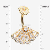 Detail View 1 of Golden Majestic Fan Brilliant Sparkle Internally Threaded Belly Button Ring-Clear Gem