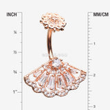 Detail View 1 of Rose Gold Majestic Fan Brilliant Sparkle Internally Threaded Belly Button Ring-Clear Gem