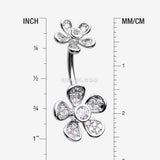 Detail View 1 of Wild Flower Sparkle Internally Threaded Belly Button Ring-Clear Gem