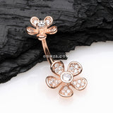 Detail View 2 of Rose Gold Wild Flower Sparkle Internally Threaded Belly Button Ring-Clear Gem