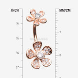 Detail View 1 of Rose Gold Wild Flower Sparkle Internally Threaded Belly Button Ring-Clear Gem