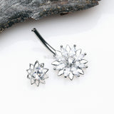Detail View 3 of Marquise Sparkle Flower Internally Threaded Belly Button Ring-Clear Gem