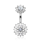 Marquise Sparkle Flower Internally Threaded Belly Button Ring-Clear Gem