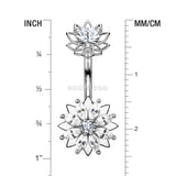 Detail View 1 of Marquise Sparkle Flower Internally Threaded Belly Button Ring-Clear Gem