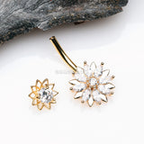 Detail View 3 of Golden Marquise Sparkle Flower Internally Threaded Belly Button Ring-Clear Gem