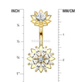Detail View 1 of Golden Marquise Sparkle Flower Internally Threaded Belly Button Ring-Clear Gem