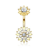 Golden Marquise Sparkle Flower Internally Threaded Belly Button Ring