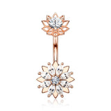 Rose Gold Marquise Sparkle Flower Internally Threaded Belly Button Ring-Clear Gem