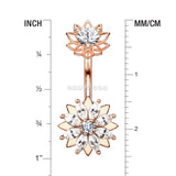 Detail View 1 of Rose Gold Marquise Sparkle Flower Internally Threaded Belly Button Ring-Clear Gem