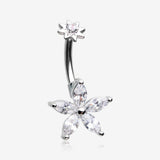 Brilliant Marquise Spring Flower Sparkle Internally Threaded Belly Button Ring