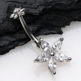Detail View 2 of Brilliant Marquise Spring Flower Sparkle Internally Threaded Belly Button Ring-Clear Gem