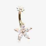 Golden Brilliant Marquise Spring Flower Sparkle Internally Threaded Belly Button Ring
