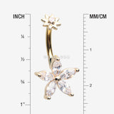 Detail View 1 of Golden Brilliant Marquise Spring Flower Sparkle Internally Threaded Belly Button Ring-Clear Gem
