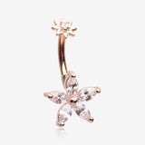 Rose Gold Brilliant Marquise Spring Flower Sparkle Internally Threaded Belly Button Ring-Clear Gem
