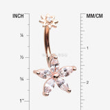 Detail View 1 of Rose Gold Brilliant Marquise Spring Flower Sparkle Internally Threaded Belly Button Ring-Clear Gem