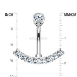 Detail View 1 of Curve Accent Sparkle Internally Threaded Belly Button Ring-Clear Gem