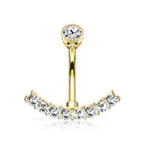 Golden Curve Accent Sparkle Internally Threaded Belly Button Ring-Clear Gem
