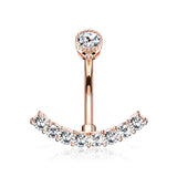 Rose Gold Curve Accent Sparkle Internally Threaded Belly Button Ring