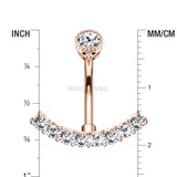 Detail View 1 of Rose Gold Curve Accent Sparkle Internally Threaded Belly Button Ring-Clear Gem