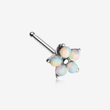 Fire Opal Spring Flower Sparkle Nose Stud Ring-White Opal