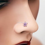 Detail View 1 of Fire Opal Spring Flower Sparkle Nose Stud Ring-Purple Opal
