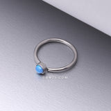 Detail View 1 of Fire Opal Sparkle Bezel Set Bendable Hoop Ring-Blue Opal