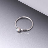 Detail View 1 of Fire Opal Sparkle Bezel Set Bendable Hoop Ring-White Opal