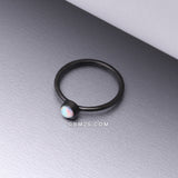 Detail View 1 of Blackline Fire Opal Sparkle Bezel Set Bendable Hoop Ring-White Opal