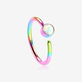 Colorline Fire Opal Sparkle Bezel Set Bendable Hoop Ring-White Opal