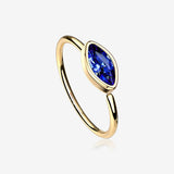 Golden Brilliant Marquise Bezel Set Sparkle Bendable Hoop Ring-Blue