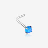 Fire Opal Sparkle Prong Set L-Shaped Nose Ring-Blue Opal