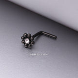 Detail View 1 of Blackline Bali Beads Flower Sparkle Steel L-Shaped Nose Ring-Clear Gem