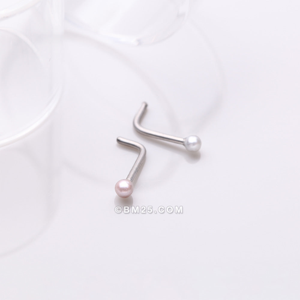 Detail View 1 of 2 Pcs of Assorted Color Pearlescent Luster Ball L-Shaped Nose Ring Package