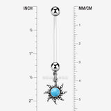 Detail View 1 of Vintage Tribal Turquoise Sun Dangle Bio-Flex Pregnancy Belly Button Ring