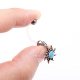Detail View 3 of Vintage Tribal Turquoise Sun Dangle Bio-Flex Pregnancy Belly Button Ring