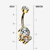 Detail View 1 of Golden Majestic Sparkle Bali Internally Threaded Belly Button Ring-Clear Gem