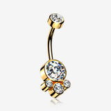 Golden Majestic Sparkle Bali Internally Threaded Belly Button Ring-Clear Gem