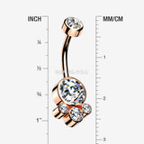 Detail View 1 of Rose Gold Majestic Sparkle Bali Internally Threaded Belly Button Ring-Clear Gem