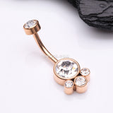 Detail View 2 of Rose Gold Majestic Sparkle Bali Internally Threaded Belly Button Ring-Clear Gem