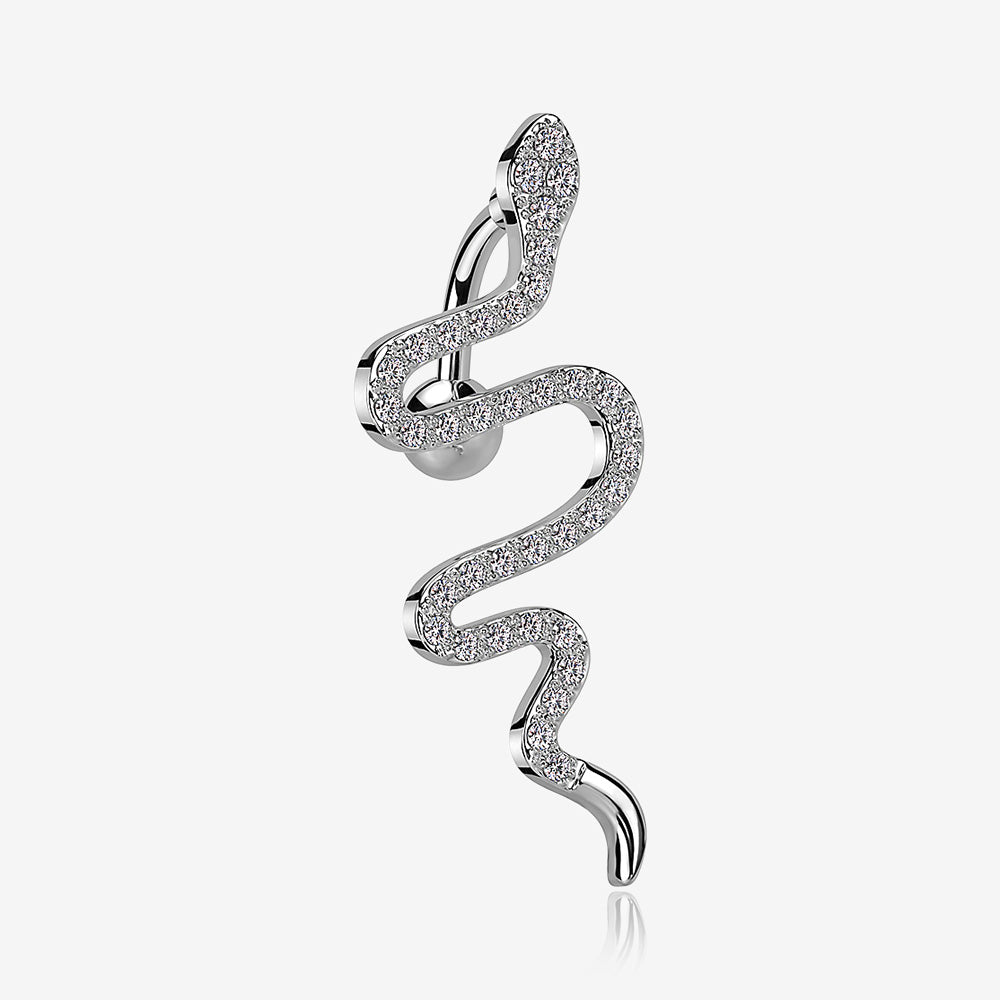 Snake Sparkle Top Down Reverse Belly Button Ring-Clear Gem