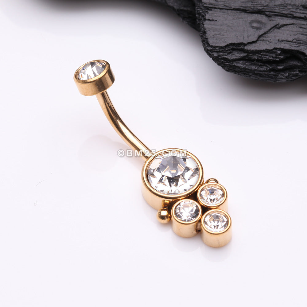 Detail View 2 of Golden Trinity Bali Sparkle Internally Threaded Belly Button Ring-Clear Gem