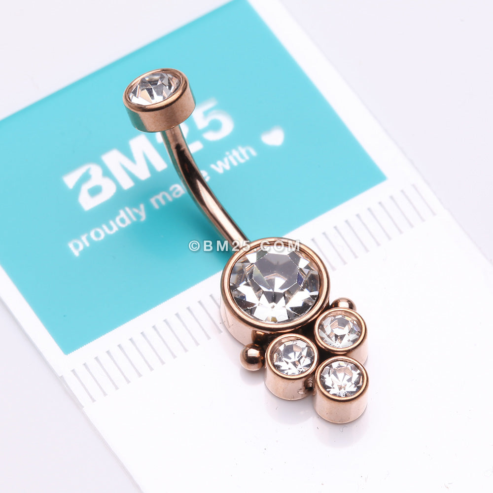 Detail View 3 of Rose Gold Trinity Bali Sparkle Internally Threaded Belly Button Ring-Clear Gem
