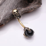 Detail View 2 of Golden Reaper Skull with Onyx Stone Claw Belly Button Ring