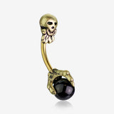 Golden Reaper Skull with Onyx Stone Claw Belly Button Ring